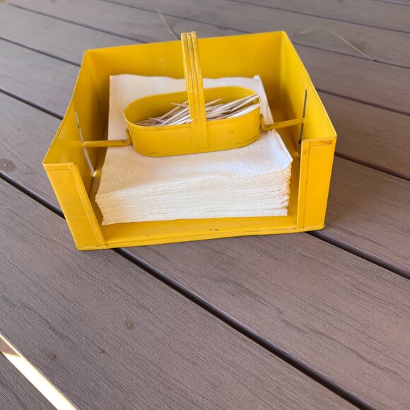 Vintage 60's Napkin Holder - Yellow Metal - Unique - Picture 4 of 9